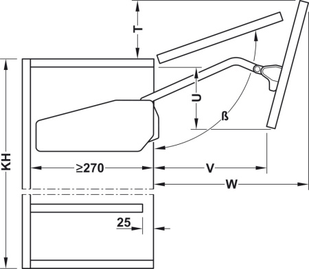 Подъёмный механизм FREE FOLD Short J5FS высота/вес 910-970 мм/6,4-11,5 кг, без заглушек